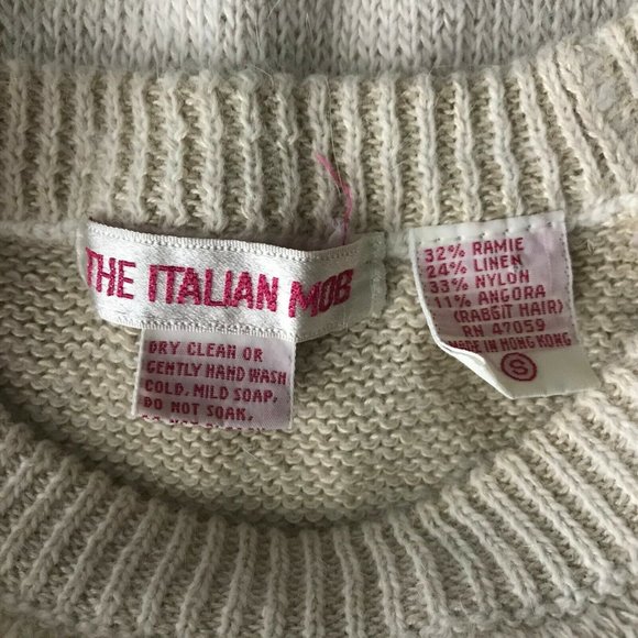 Vintage 80s The Italian Mob Floral Beaded Ivory Fuzzy Angora Blend Sweater - Picture 9 of 9